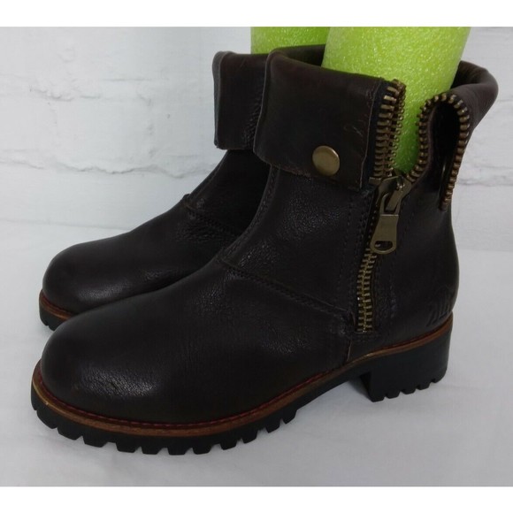 KLR Women's Brown Leather Boots Side Zip Chunky Heel Y2K 11017 Size 7 - Picture 3 of 9